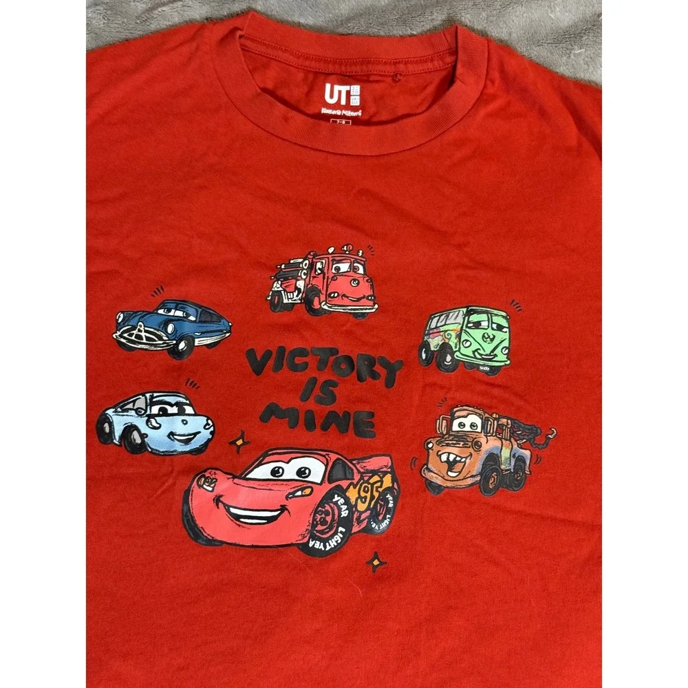 NWOT Uniqlo Pixar Cars‎ Size 7-8 Short Sleeve Cotton Shirt Kid Rust Red Orange